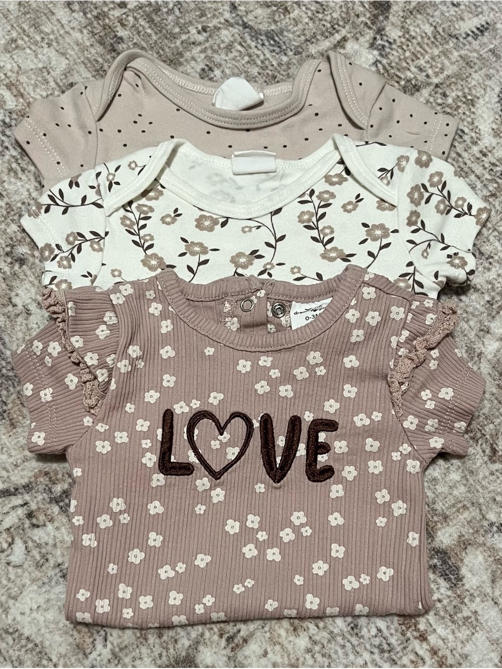 Love Floral Ribbed Baby Top - Brown